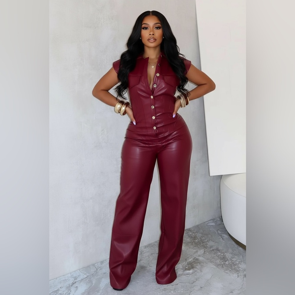 MICAS Faux Leather Button Jumpsuit